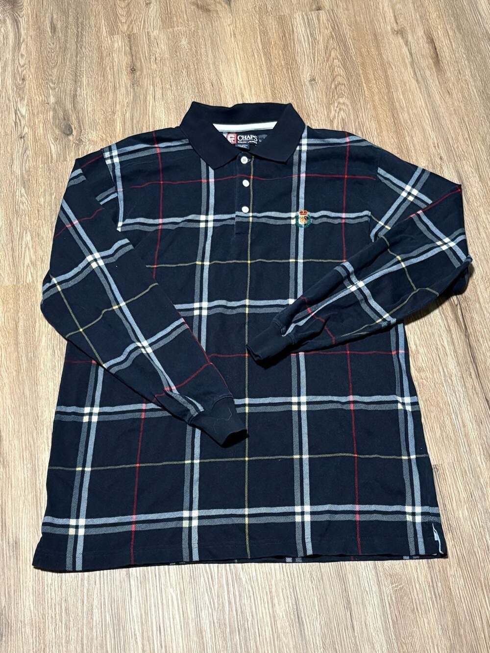Chaps Ralph Lauren Long Sleeve Men’s Plaid Polo Size L Long Sleeve